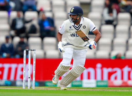 India's Rohit Sharma runs after playing a shot during the second day of the World Test Championship final cricket match between New Zealand and India, at the Rose Bowl in Southampton, England, Saturday, June 19, 2021. India's Rohit Sharma runs after playing a shot during the second day of the World Test Championship final cricket match between New Zealand and India, at the Rose Bowl in Southampton, England, Saturday, June 19, 2021.