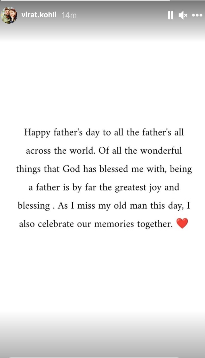 Virat Kohli penned a note on Father's Day. Virat Kohli penned a note on Father's Day.