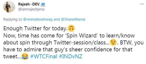 Twitter user reacts to Virender Sehwag's tweet about Shane Warne. (Twitter/@virendersehwag)