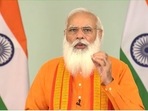 Prime Minister Narendra Modi addressing the nation on International Yoga Day 2021 on Monday.(YouTube/Narendra Modi) Prime Minister Narendra Modi addressing the nation on International Yoga Day 2021 on Monday.(YouTube/Narendra Modi)