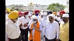 Aam Aadmi Party national convener Arvind Kejriwal and former IG Kunwar Vijay Pratap Singh at the Golden Temple in Amritsar. (Sameer Sehgal) Aam Aadmi Party national convener Arvind Kejriwal and former IG Kunwar Vijay Pratap Singh at the Golden Temple in Amritsar. (Sameer Sehgal)