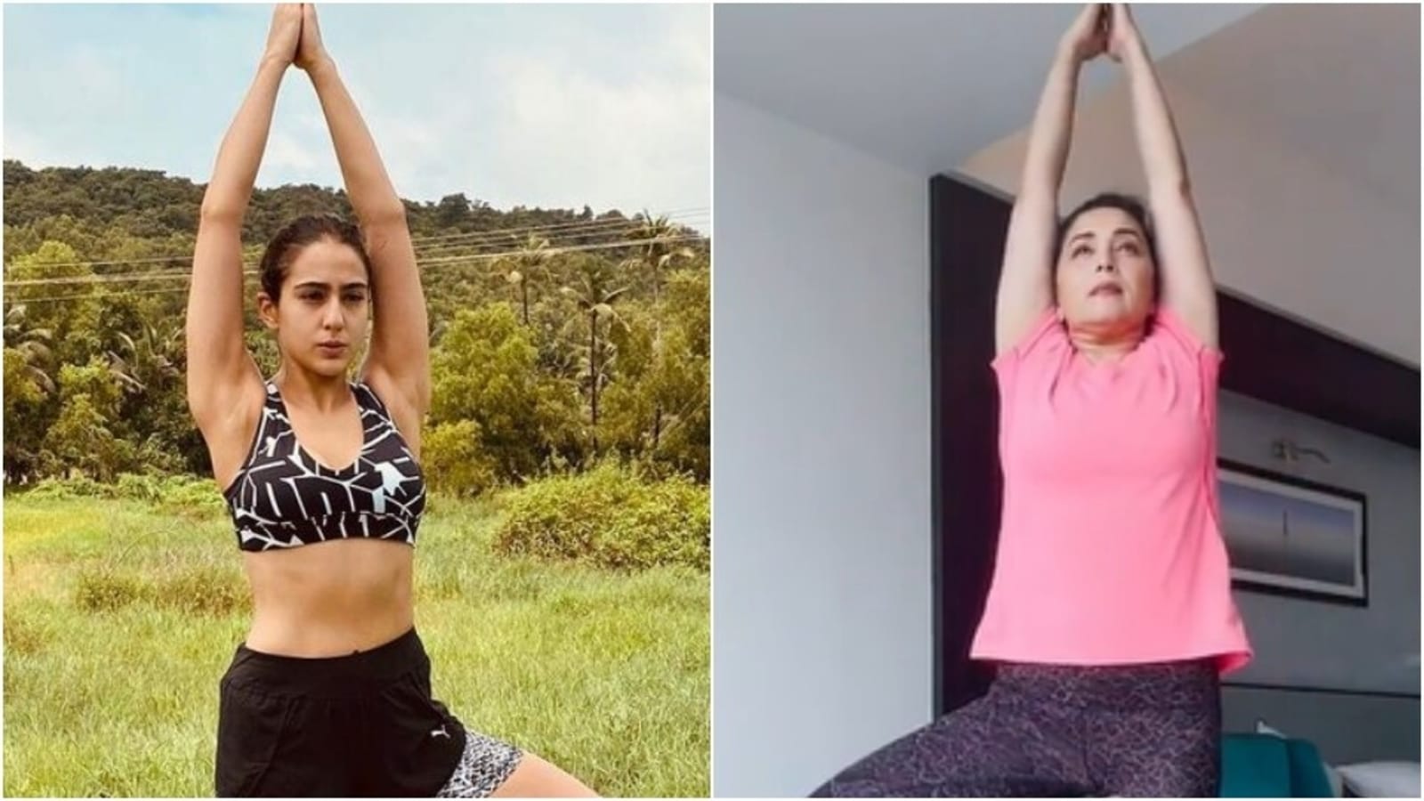 Sara Ali Khan and Madhuri Dixit show how to do Vrikshasana in Yoga Day post