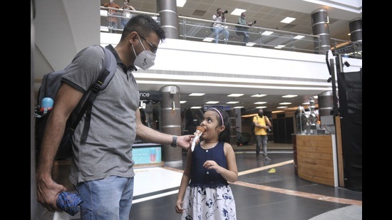 Though only a few people turned up at malls, they welcomed the move, saying “it’s like heading back to normal.” (Deepak Gupta/HT Photo) Though only a few people turned up at malls, they welcomed the move, saying “it’s like heading back to normal.” (Deepak Gupta/HT Photo)