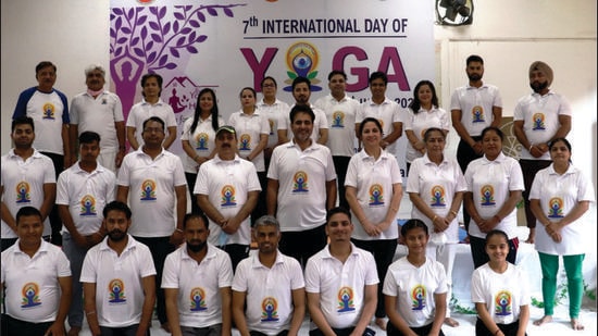 The Government College of Yoga Education and Health in collaboration with the directorate of Ayush organised the programme. (HT Photo) The Government College of Yoga Education and Health in collaboration with the directorate of Ayush organised the programme. (HT Photo)
