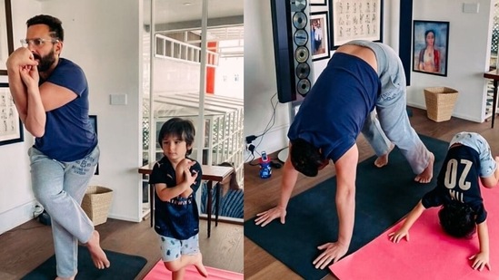 Kareena Kapoor shares pics of Saif Ali Khan and Taimur practice yoga at home, 