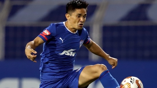Sunil Chhetri of Bengaluru FC during a match of the Indian Super League. (PTI) Sunil Chhetri of Bengaluru FC during a match of the Indian Super League. (PTI)