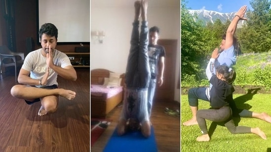 Former Indian cricketers perform Yoga on 7th International Yoga Day(HT Collage)