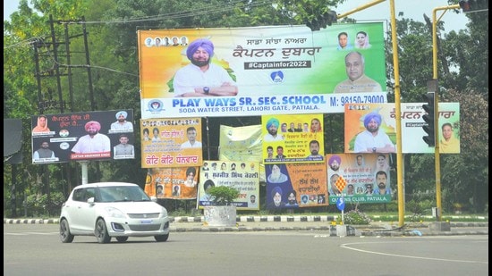 Hoardings of Punjab CM Amarinder Singh in Patiala on Sunday. (Keshav Singh) Hoardings of Punjab CM Amarinder Singh in Patiala on Sunday. (Keshav Singh)