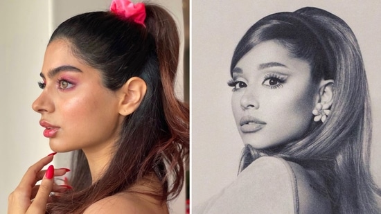 Khushi Kapoor took inspiration from Ariana Grande’s signature high-ponytail look.