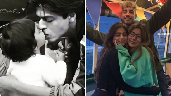 Suhana Khan with Shah Rukh Khan (L) and her friends.