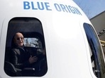 Amazon and Blue Origin founder Jeff Bezos in the New Shepard rocket booster at the 33rd Space Symposium in Colorado, US.(Reuters) Amazon and Blue Origin founder Jeff Bezos in the New Shepard rocket booster at the 33rd Space Symposium in Colorado, US.(Reuters)