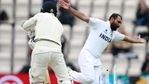 India's Mohammed Shami, right, celebrates the dismissal of New Zealand's BJ Watling, left, during the fifth day of the World Test Championship final cricket match between New Zealand and India, at the Rose Bowl in Southampton.(AP) India's Mohammed Shami, right, celebrates the dismissal of New Zealand's BJ Watling, left, during the fifth day of the World Test Championship final cricket match between New Zealand and India, at the Rose Bowl in Southampton.(AP)