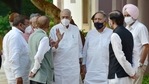 TMC Leader Yashwant Sinha (C), NCP leader Majeed Memon (2L), SP leader Ghanshyam Tiwari (2R) and other leaders of different opposition parties, and other personalities after the meeting of the Rashtra Manch at the residence of Sharad Pawar, in New Delhi.(PTI) TMC Leader Yashwant Sinha (C), NCP leader Majeed Memon (2L), SP leader Ghanshyam Tiwari (2R) and other leaders of different opposition parties, and other personalities after the meeting of the Rashtra Manch at the residence of Sharad Pawar, in New Delhi.(PTI)
