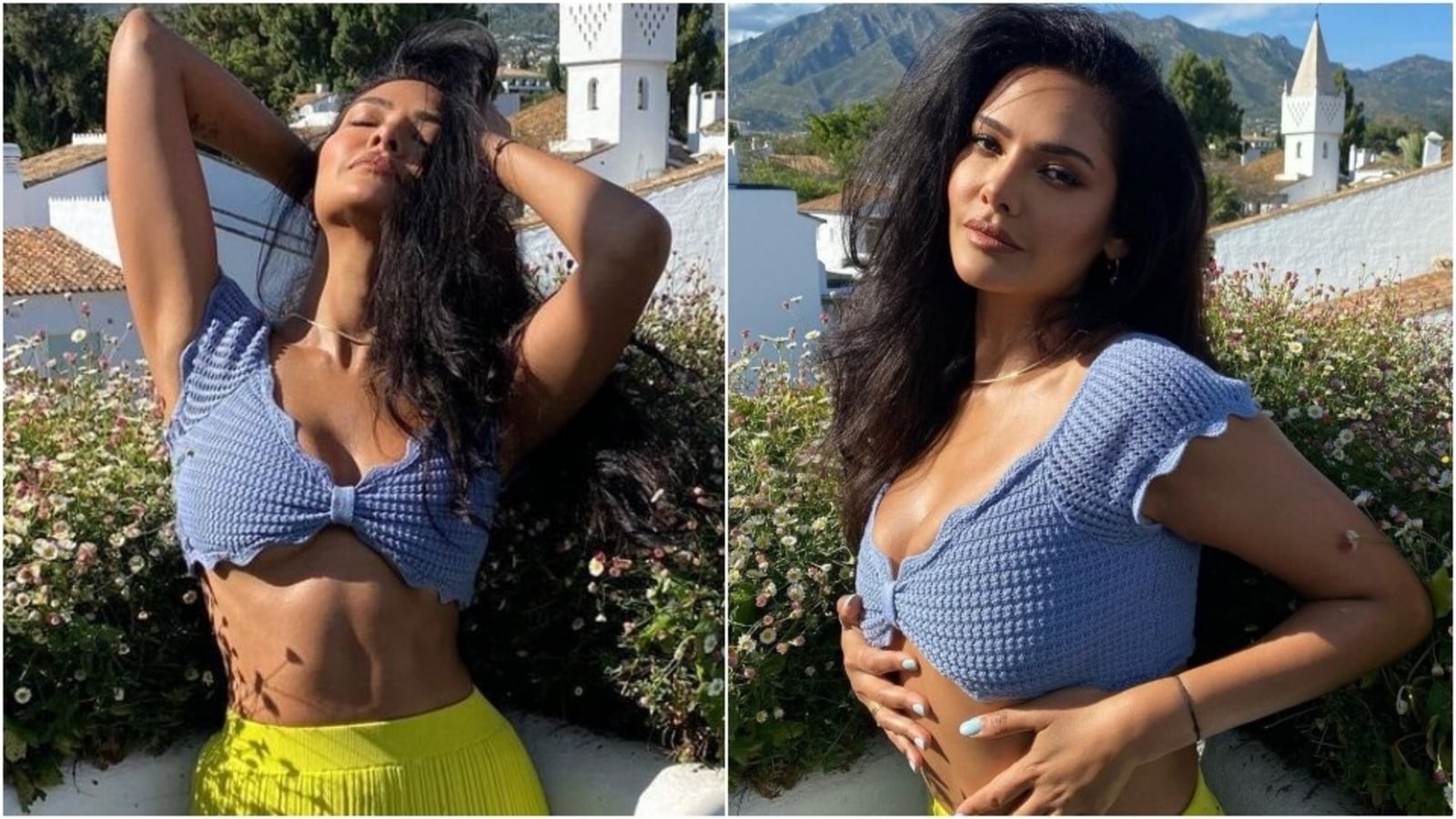 Esha Gupta in ₹1k crop top and pleated skirt does colour-blocking right