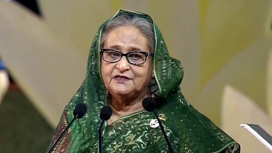 Bangladesh Prime Minister Sheikh Hasina speaks during the National Day program, in Dhaka.