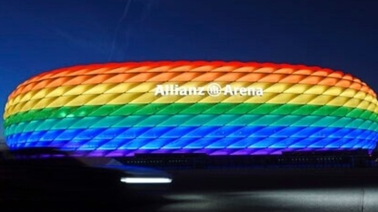 Munich’s stadium is illuminated in rainbow colors on the occasion of Christopher Street Day in Munich, Germany, Saturday, July 9, 2016. (File Photo) (AP) Munich’s stadium is illuminated in rainbow colors on the occasion of Christopher Street Day in Munich, Germany, Saturday, July 9, 2016. (File Photo) (AP)