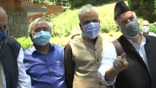 Gupkar alliance leaders address the press after their meeting on Tuesday, June 22. (ANI) Gupkar alliance leaders address the press after their meeting on Tuesday, June 22. (ANI)