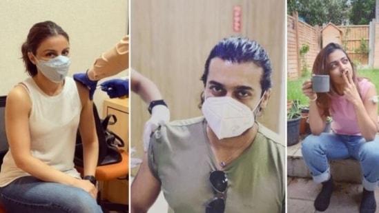Tamil star Suriya and Bollywood stars Soha Ali Khan and Radhika Apte shared pictures after getting vaccinated for Covid-19.