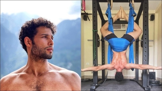 Siddhant Chaturvedi defies gravity, aces inverted pigeon pose during aerial Yoga(Instagram/siddhantchaturvedi)