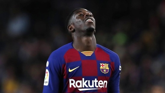 Barcelona's Ousmane Dembele reacts.(AP)