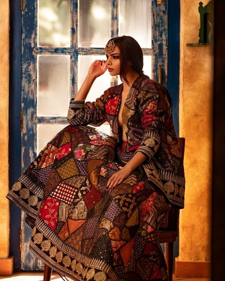 Patchwork skirt and jacket by Ashwin Thiyagarajan.