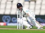 New Zealand's captain Kane Williamson runs between the wickets to score during the sixth day of the World Test Championship final cricket match between New Zealand and India, at the Rose Bowl in Southampton, England, Wednesday, June 23, 2021. (AP Photo/Ian Walton)(AP)