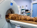 An Egyptian mummy undergoes a CT scan in order for researchers to investigate its history.