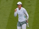 Poland's Iga Swiatek reacts during her round of 32 match against Britain's Heather Watson