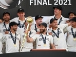 New Zealand players celebrate after winning the WTC final against India. New Zealand players celebrate after winning the WTC final against India.