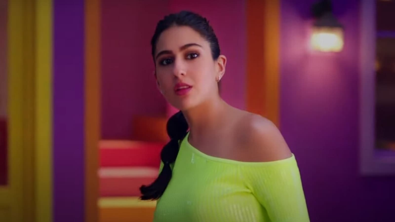 Sara Ali Khan in ₹57k one-shoulder mini dress shows how to do neon look right