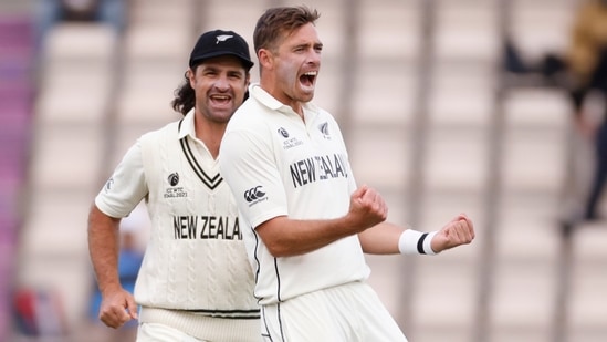 Tim Southee celebrates taking the wicket of India's Rohit Sharma (Action Images via Reuters)
