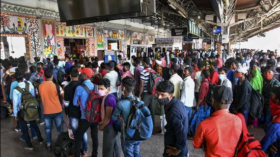 Passengers who arrived from Pune wait in a queue for Covid-19 testing at Patna railway station, in Patna, June 2, 2021. (PTI FILE) Passengers who arrived from Pune wait in a queue for Covid-19 testing at Patna railway station, in Patna, June 2, 2021. (PTI FILE)