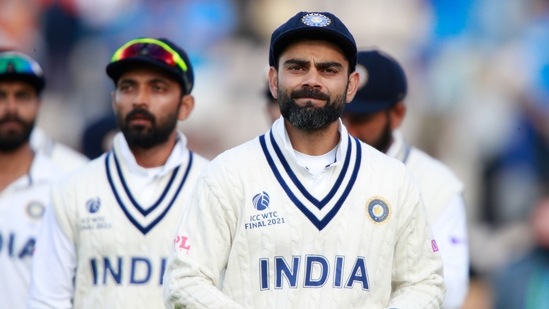 India's captain Virat Kohli, right, reacts after their loss on the sixth day of the World Test Championship final cricket match between New Zealand and India, at the Rose Bowl in Southampton, England, Wednesday, June 23, 2021.(AP)