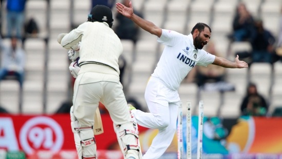 Mohammed Shami celebrates the dismissal of New Zealand's BJ Watling(AP)