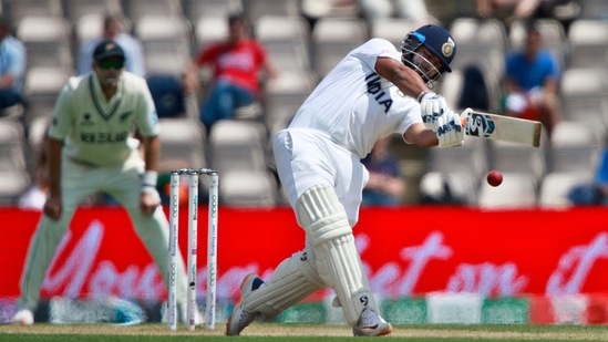 Rishabh Pant plays a shot during the sixth day of the World Test Championship final cricket match between New Zealand and India.(AP) Rishabh Pant plays a shot during the sixth day of the World Test Championship final cricket match between New Zealand and India.(AP)