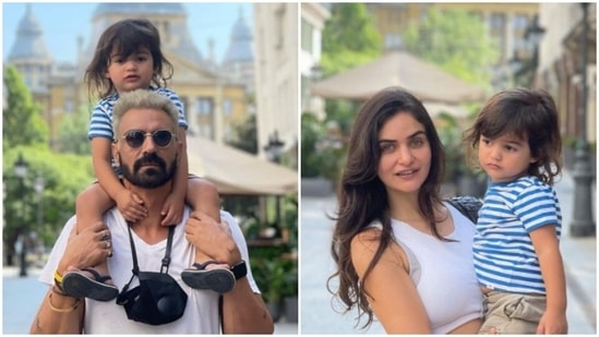 Arjun Rampal with girlfriend Gabriella Demetriades and son Arik in Budapest.