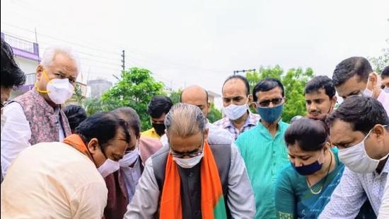 BJP national vice-president and UP in-charge Radha Mohan Singh planting a sapling in Lucknow as the party rolled out a booth-level plantation campaign across Uttar Pradesh on Wednesday. (SOURCED) BJP national vice-president and UP in-charge Radha Mohan Singh planting a sapling in Lucknow as the party rolled out a booth-level plantation campaign across Uttar Pradesh on Wednesday. (SOURCED)