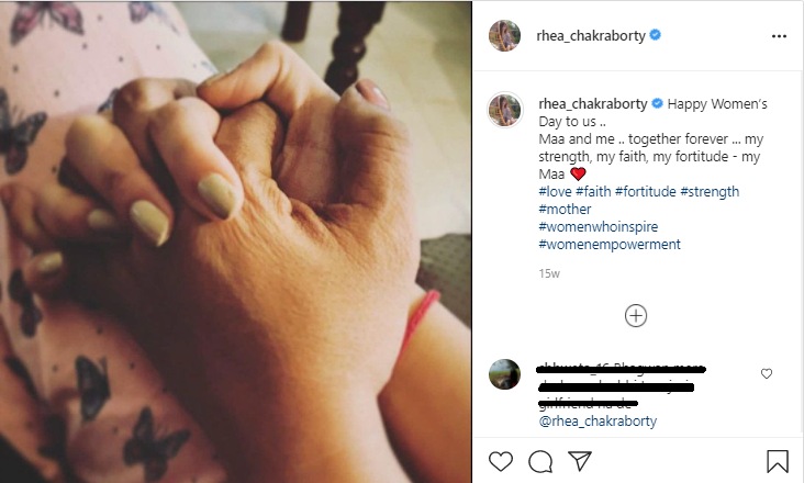 Rhea Chakraborty shared this post on March 8, 2021.