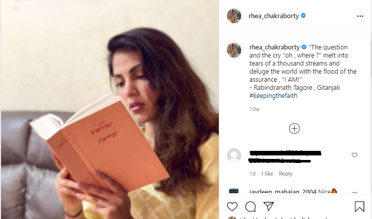 Rhea Chakraborty shared this post on April 11, 2021.