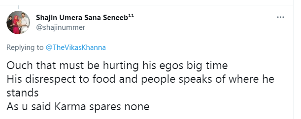 Twitter user's reaction to Vikas Khanna's post. (Twitter)