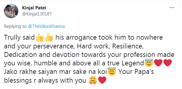 Twitter user's reply to Vikas Khanna's post. (Twitter)
