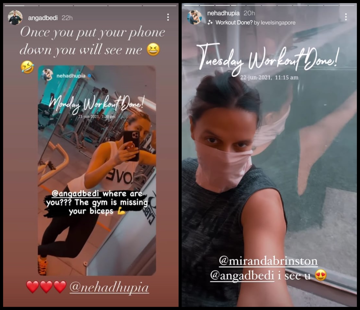 Neha Dhupia gave a shout-out to Angad Bedi on Instagram Stories. Neha Dhupia gave a shout-out to Angad Bedi on Instagram Stories.