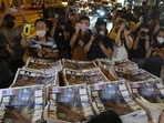 Copies of the final issue of Hong Kong's pro-democracy Apple Daily newspaper arrives at a newspaper booth in Hong Kong, early on June 24. Hong Kong residents snapped up last-edition copies of the final edition of Apple Daily after it was forced to end a 26-year run amid a national security crackdown that froze the company's funds, Reuters reported.