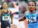 Indian athletes Hima Das (L) and Dutee Chand (R)