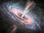 This is an artist's concept of a galaxy with a brilliant quasar at its center.