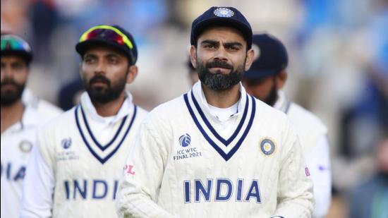 India captain Virat Kohli reacts after their loss on the sixth day of the World Test Championship final against New Zealand at the Rose Bowl in Southampton on Wednesday. (AP) India captain Virat Kohli reacts after their loss on the sixth day of the World Test Championship final against New Zealand at the Rose Bowl in Southampton on Wednesday. (AP)
