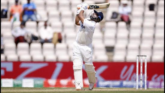 India’s Rishabh Pant hits the ball off the bowling of New Zealand's Trent Boult and is caught out by Henry Nicholls during the ICC World Test Championship final at the Rose Bowl in Southampton. (Reuters) India’s Rishabh Pant hits the ball off the bowling of New Zealand's Trent Boult and is caught out by Henry Nicholls during the ICC World Test Championship final at the Rose Bowl in Southampton. (Reuters)