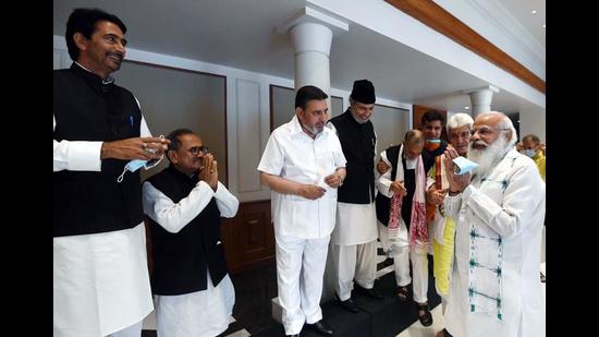 Prime Minister Narendra Modi interacts with Jammu and Kashmir leaders following an all-party meeting, in Delhi on Thursday. (ANI) Prime Minister Narendra Modi interacts with Jammu and Kashmir leaders following an all-party meeting, in Delhi on Thursday. (ANI)