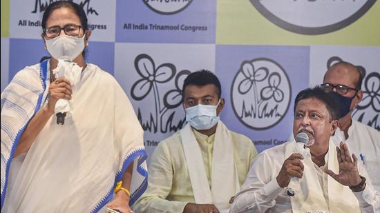 The BJP and TMC got involved in a tussle on Wednesday when Mukul Roy, who left the saffron camp and returned to the ruling party on June 11, filed his nomination for induction into the PAC. (PTI PHOTO.) The BJP and TMC got involved in a tussle on Wednesday when Mukul Roy, who left the saffron camp and returned to the ruling party on June 11, filed his nomination for induction into the PAC. (PTI PHOTO.)