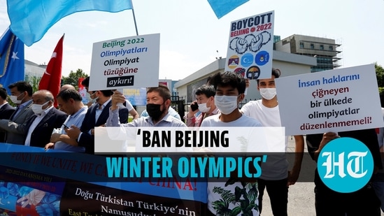 Watch: Uyghur &amp; Tibetan protesters demand boycott of 2022 Olympics in China